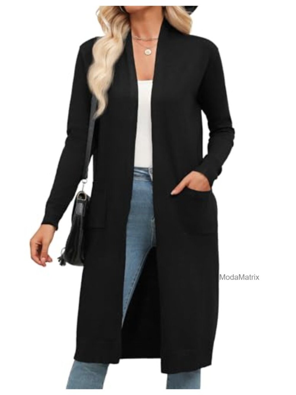 Women's Long Open Front Cardigan Lightweight Knit Duster Sweater with Pockets